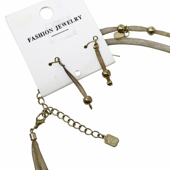 Vintage Youai Mesh Cord Necklace and Pierced Dangle Earring Set on Card -Hey Viv - Picture 2 of 7